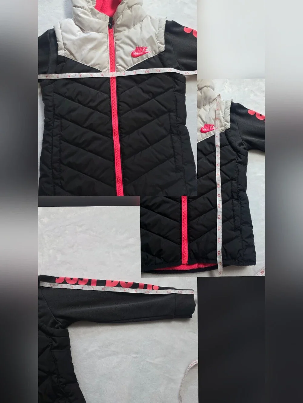 Nike Kids 4T Puffer Jacket Fleece Lined Hooded Black Pink Just Do It